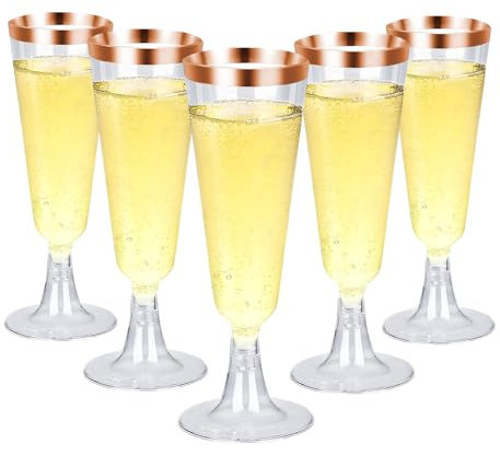 25 Pièces Flute Champagne Plastique,150ml Flûtes à Champagne à Rose Doré,Coupe Champagne Plastique Reutilisable,Verre à Champagne Transparents Gobelets pour Camping Anniversaires Mariages Fêtes