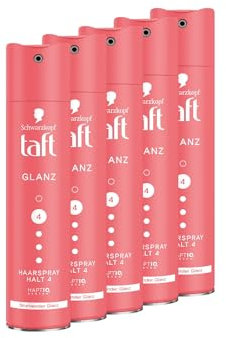 Schwarzkopf Taft Haarspray Glanz (5x 250 ml), Haltegrad 4 Haarstyling, Haarspray für alle Haartypen, strahlender Glanz und Gloss Finish, vegane Formel*