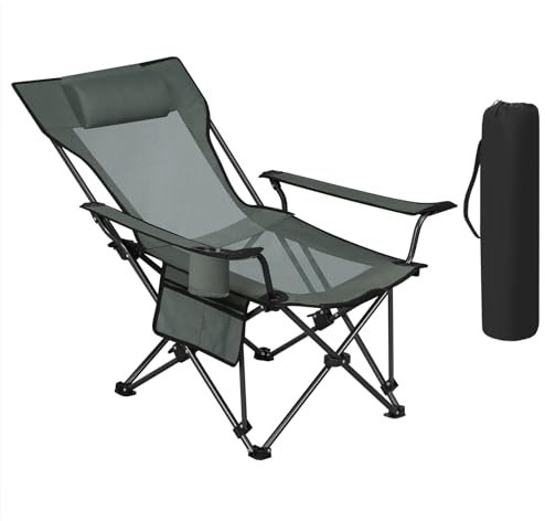 WOLTU Campingstuhl klappbar, Klappstuhl Faltstuhl Liegestuhl, verstellbare Rückenlehne, Angelstuhl faltbar Ultraleicht, mit Getränkehalter Seitentasche Tragetasche, Grau
