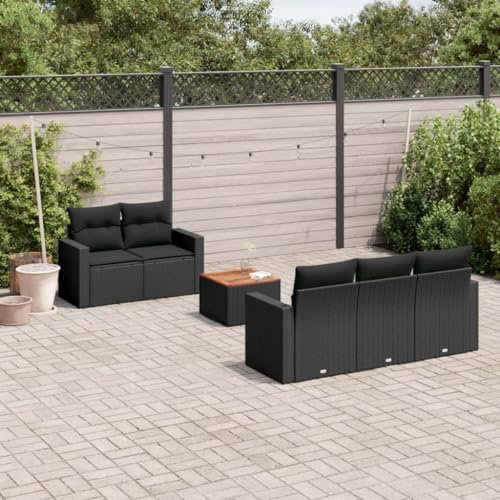 Rantry 6-TLG. Garten Sofagarnitur mit Kissen Gartensofa mit Stauraum Gartenlounge Balkonmöbel Gartenmöbel Loungesofa Rattansofa Sitzgruppe mit Gartentisch Ecksofa Gartenset Schwarz Poly Rattan