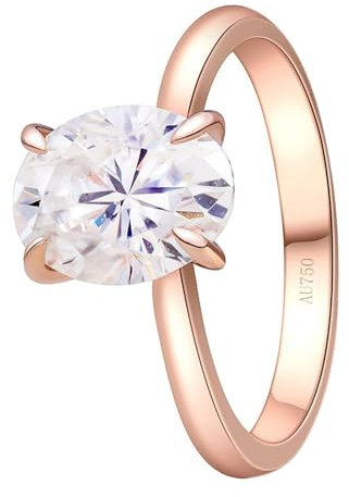 Skcess 14 Karat Roségold Verlobungsring Damen Weiß Moissanit Oval, Verlobungsring Damen 4-Zinken-Oval Ring Damen Größe 58 (18.5)