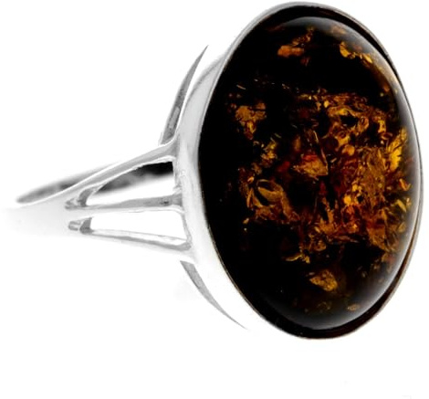 SilverAmber Jewellery - Anillo delicado de plata de ley 925 y ámbar báltico clásico con piedra ovalada grande - 7504, Medium, Piedra preciosa.