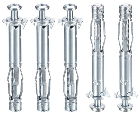 DTGN M4x52mm Hollow Wall Anchors - 5 Pack - Good for Hollow Wall Plaster Walls - Carbon Steel Hollow Drywall Anchors Screws, Silver