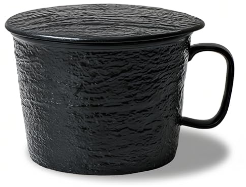 Dowbom Suppenschüssel mit Deckel, 1200 ml Porzellan-Ramenschüssel, Instant-Nudel, mikrowellengeeignet, große Suppentasse (schwarz)
