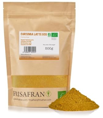 FRISAFRAN | Poudre de latte au curcuma 500g | Poudre de latte au curcuma biologique | Mélange pour Lait Doré | Lait doré au curcuma bio | Superaliment biologique | thé au curcuma | curcuma antioxydant