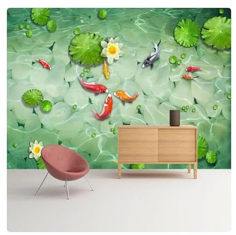 Fototapete Moderner Teich Gemalte Untiefen Fische Kinderzimmer Wohnzimmer Hintergrundwand Home * 300cm x 210cm (118,1x82,7 Zoll)
