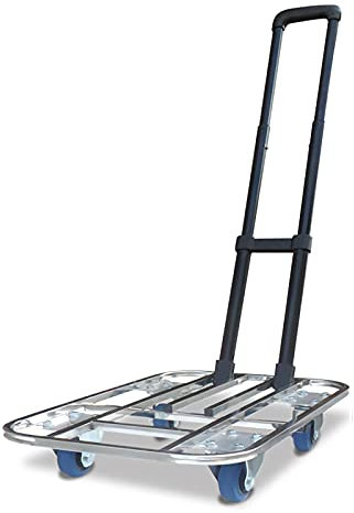 Carrello a mano a pianale pieghevole con leva telescopica, piattaforma in acciaio inox, leggero e resistente, per shopping e viaggi (dimensioni: 69 x 50 10,2 cm)