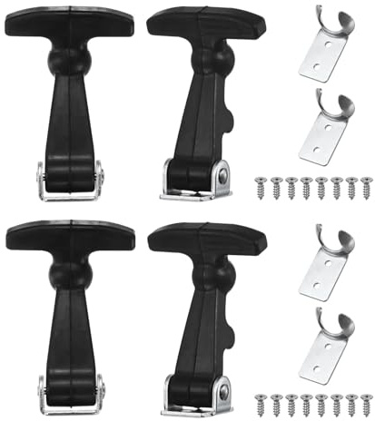 M METERXITY 4-pack elastisk SPCC gummihuvfångst, 6,6 cm flexibla dragspärrar med fästen flexibelt T-handtag hasp gummi med skruvar för verktygslåda/husbil/fordonsmotor/huva [silversvart]
