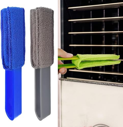 2 Pcs Blinds Duster, Removable Dual Head Blinds Cleaning Tool,Microfiber 2 Pronged Washable,Blinds Cleaner Duster for Window, Air Conditioner Vents, Fans, Car Vents (Blue,Grey)