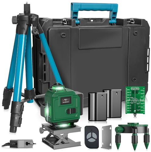 16 Linien Kreuzlinienlaser mit Stativ, 4x360° Laser Wasserwaage Professionell mit 2 x Akkus, mit LED Digitalanzeige, Impulsmodus, IP54 Staub- und Wasserdicht