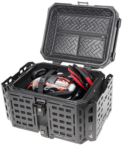 45L Aluminium -Motorrad -Top -Koffer -Kofferraum -Kofferraum mit Erweiterbarer Tafel, Wassersicher, Einfache Installation, Schwarz mit Sicherheitsschloss, Schnellförderung für