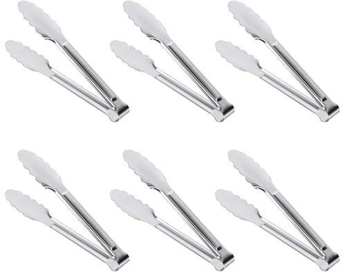 6.85 Inch Stainless Steel Serving Tongs, Metal Kitchen Tongs, Mini Buffet Tongs (6 Pack)