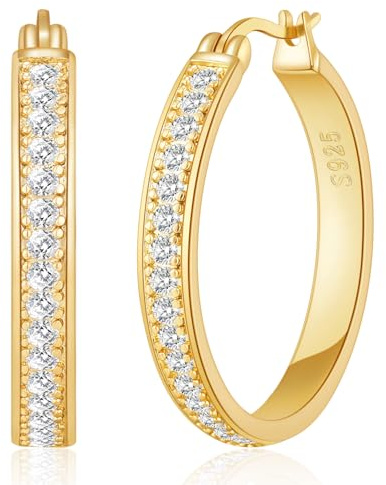 BMMYE Grandes boucles d'oreilles créoles pour femme en strass brillants oxyde de zirconium, pour oreilles sensibles, ne ternissent pas, en argent sterling/plaqué or, 30/40/50/60 mm, 30mm, Argent
