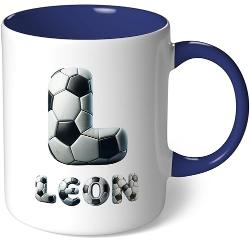 Personalisierte Tasse mit Namen - Fußball - Geschenk Kaffeetasse Namenstasse selbst gestalten personalisieren bedrucken Geburtstag Becher Teetasse Kaffeebecher (Weiß - Kobaltblau Bild26)