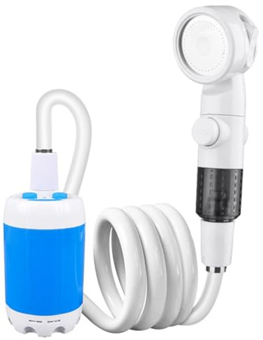 SageFurned Outdoor Shower Head With Anti-kink PVC Hose Rechargeable Battery Operated Camping Water Pump Portable Travel Shower System For Garden Car Pet Cleaning(Blue)