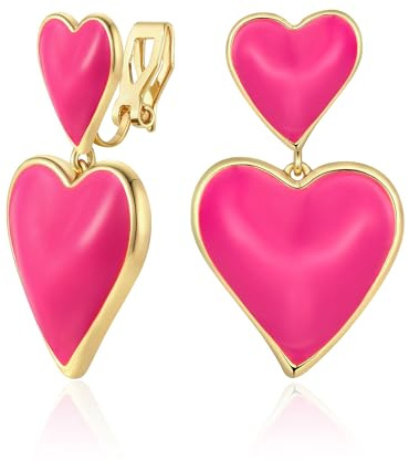 TOVABA Pendientes Clip Mujer, Diseño Elegante de Corazón en Color Rosa y Dorado, Joyería Contemporánea para Mujeres