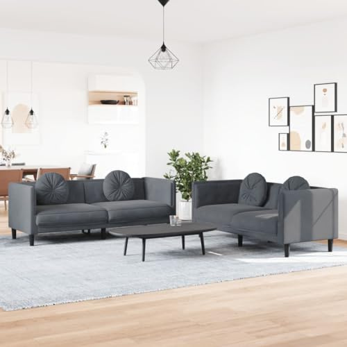 Emmtore Sofagarnitur, Sessel Couch Sofa für Wohnzimmer, Loungesofa Polstersofa mit Kissen, Couchgarnitur Sitzmöbel,Modern,Dunkelgrau,2-Sitzer + 3-Sitzer