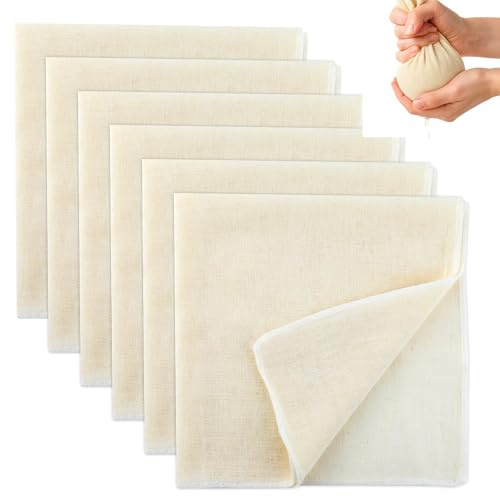 Cheese Cloths for Straining, 6 Pcs Muslin Cloths for Cooking 50x50 cm Hemmed Cheesecloth Reusable and Washable Yogurt Strainer Unbleached Cotton Cheese Cloth for Filtering Juice Cheese Butter Coffee