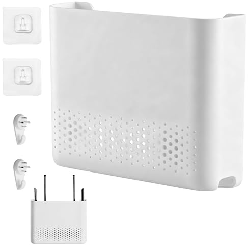 Router Box Weiß, 30x22x6,5 cm - WLAN Router Aufbewahrungsbox Ablagebox zur Abdeckung für Modem & Kabel, Wandregal mit Kabelmanagement als WiFi-Rack für TV Station & Home Büro Dekoration