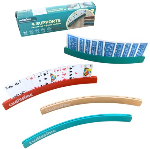 Ludissime Spelkortshållare – 4 stycken trähållare 34 cm, praktiskt brädspelstillbehör, barnkortshållare, seniorer, spelare, belote, tarot, handsfree och komfort för spelare.