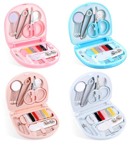 LIQWEI 4 Stück Mini Reise Nähset, Mini Nähprojekt Set mit Nähzubehör und Zubehör Herzförmig Tragbares Nähset Für Kinder Erwachsene Anfänger Zuhause Reisen