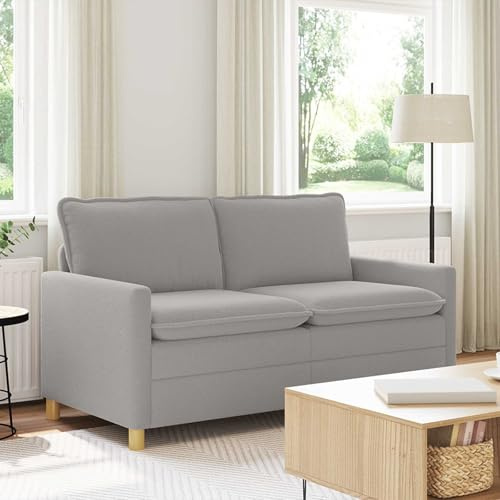 Augerqir Sofá de tela gris claro, 156 x 81 x 87,5 cm, dos plazas con marco de metal y funda extraíble para salón, oficina, versátil conjunto de tapicería con respaldo acolchado y reposabrazos estables