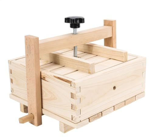 Bambu tofu pressmaskin – ostform i trä – integrerad dräneringsbricka – inklusive ostduk – tillbehör för vattenhjul – tofu curd press kit