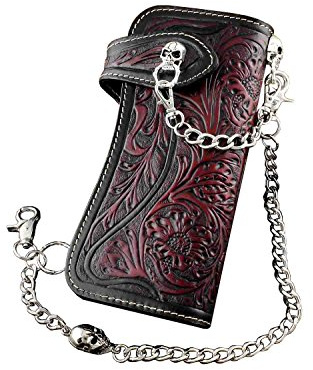 Skull Chain Wallet Long Leather Craft Bag With Metal Chain For Mens L69