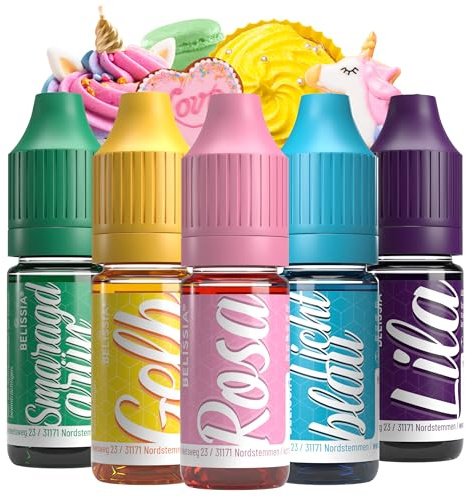 Belissia Lebensmittelfarbset Einhorn 5x10ml flüssig zum Kochen und Backen | Stark färbende Speisefarbe, vegan, geschmacksneutral, für Fondant, Torten, Desserts, Getränke und DIY