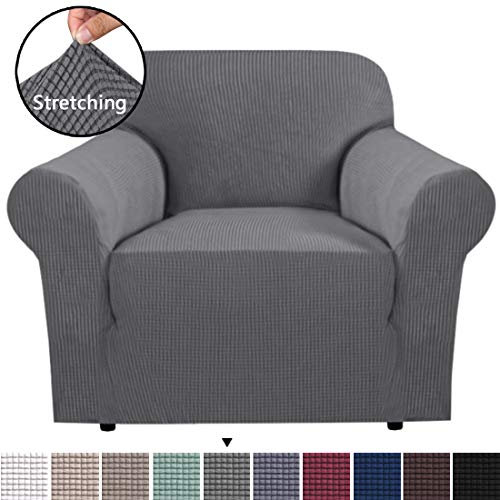 BellaHills Super Stretch Sofa Covers Couch Covers Sofa Slipcovers Furniture Protector for Sofas/Kids/Pets | Form Fitted Jacquard with Elastic Bottom, Thick Soft Non Slip (1 Seater, Charcoal Gray)