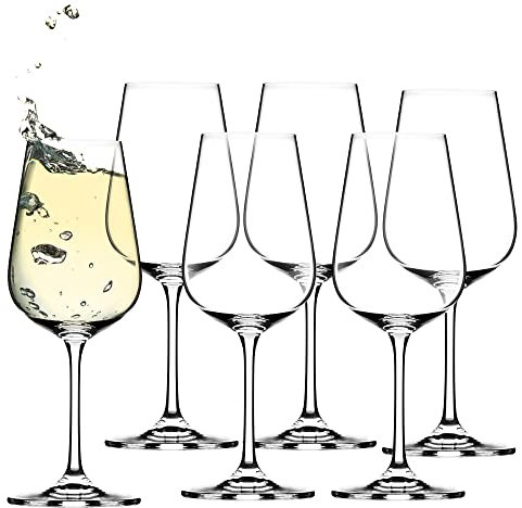 KADAX Copas de vino blanco de cristal, juego de 6, 360 ml, copas de vino con tallo largo, elegantes y sencillas para el hogar, fiestas
