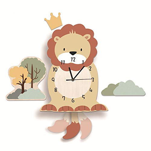 Kinder Uhr ohne Tickgeräusche, Kinderuhr für Kinderzimmer, Lautlos Uhrwerk, Wanduhr Wolken, Wanddeko Deko Jungs Mädchen (Löwe)