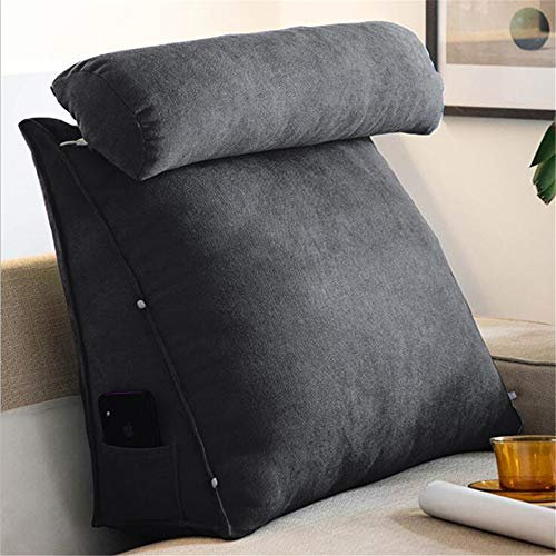 abodos Almohada de Lectura, Cojín Triangular en Forma de cuña Almohada de cabecera, Protector de Cuello Cojín de Cintura Cojín Trasero extraíble y Lavable,Negro,60x50x20cm