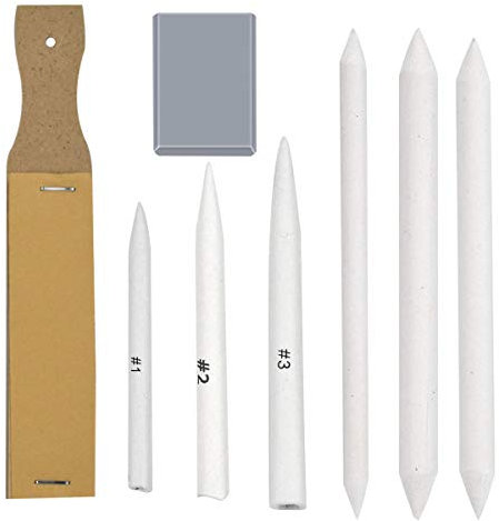 NATUCE Estompe en Papier Dessin, 6 Pièces Estompe en Papier avec 1 Taille-Crayon à Papier de Verre e 1 Gomme Mie de Pain pour Les étudiants Artistes Croquis Dessin