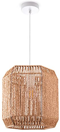Paco Home Lámpara De Suspensión Mesa Comedor Papel Boho Colgante Lámpara E27 Ratán, Farbe_MuVa:Naturaleza (Ø24cm), Tipo de luminaria___Color:Lámpara colgante - Blanco