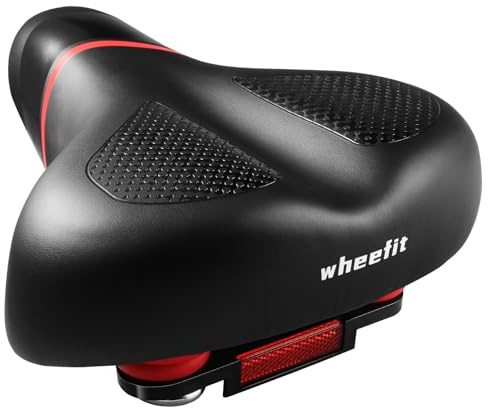 Wheefit Bequemer Fahrradsitz, passend für Peloton, Mountainbikes, breiter Fahrradsattel Ersatz mit doppelter stoßdämpfender und wasserdichtem hochelastischem Kissen für Männer und Frauen Komfort