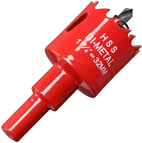 32mm Hole Saw for Wood, HSS Bi-Metal Hole Cutter for Pipe Vent, Separate Drill Bit with Hex Shank, ideal for Cutting Plasterboard, Timber, Perspex and Plastic