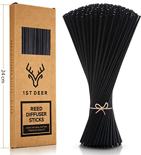 1st Deer Raumduft Stäbchen (24 cm x 3 mm) – 100 Stück schwarzer Rattanstäbchen, Duftstäbchen für ätherische öle Aroma Duftöl, Nachfüller Holzstäbchen für Spa Aropatherapie