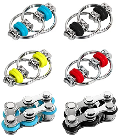 Lot de 4 jeux de chaîne flippy, avec 2 chaînes à 6 rouleaux, jeu Fidget pour soulager le stress, porte-clés anneau en fer, jeu de chaîne de vélo, adapté pour adultes et enfants.