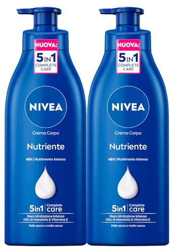 Nivea Nährende Körpercreme 48 h Intensive Feuchtigkeitsversorgung mit Mandelöl und Vitamin E für trockene und sehr trockene Haut - 2 Flaschen à 500 ml