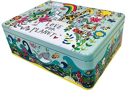 Rachel Ellen Love Our Planet Hinged Storage Tin for Children - 21.5 x 16 x 7.5 cm