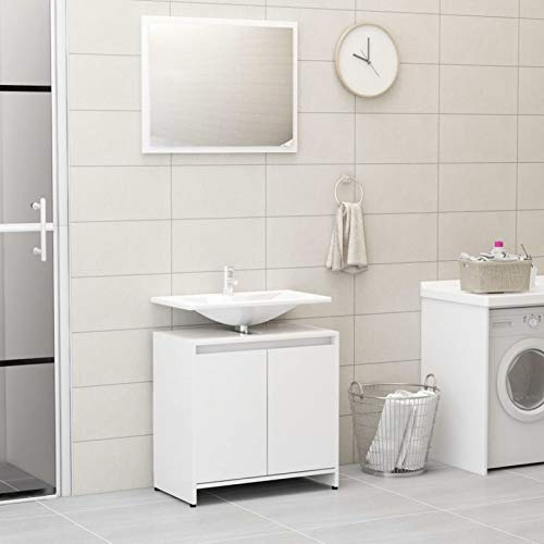 GuyAna Conjunto de Muebles de baño Madera contrachapada Blanco Brillo Mueble Pata baño Mueble de baño con Lavabo lavamanos baño con Mueble