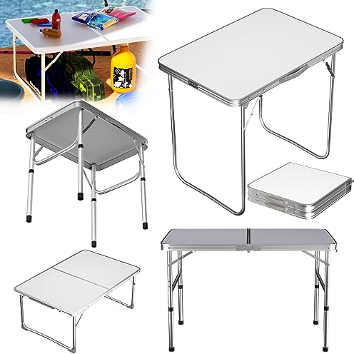 VickyHome 60x40x26cm Weißer Klapptisch Garden Aluminium Rechteck Campingtisch, Picknicktisch im Freien Tragbarer Campingbock Hochleistungs Terrassentisch für Grillpicknick Party