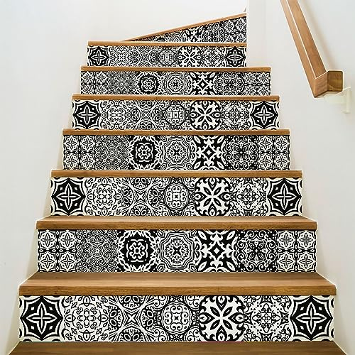 Ambiance - Adhesivo decorativo para escaleras de azulejos de cemento (2 tiras de 25 x 87,5 cm)