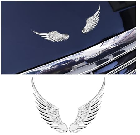 JNNJ Autocollant 3D Pour Voiture, Autocollant 3D Ailes D'ange En Métal, Autocollants En Métal à La Mode, Autocollant Ailes D'ange Pour Voiture, Accessoires Pour Voitures, Camions Et Motos(Argent)