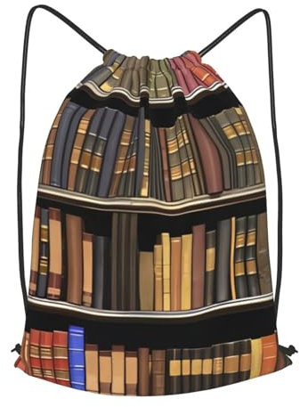 DEHIWI Bibliothek Bücherregal Kordelzug Tasche Wasserdicht Große Kordelzug Turnbeutel Sport Rucksack String Schwimmen Tasche Trainer Tasche Reisetasche Für Frauen Männer, Schwarz , S