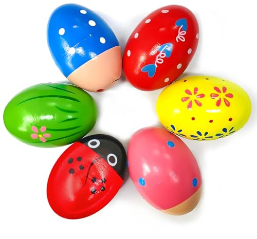 6 Stück Eier Maracas,Holz Eierschüttler,Holz Percussion Eier,Musikeier,Bunte Ostern,für Kinder Party Ostern Korb Osternsuche,Eltern-Kind-Aktivitäten,Zufällige Stil