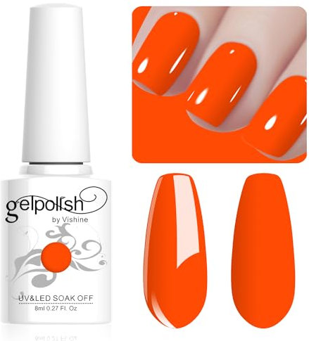 Vishine Fluoreszierender Gel-Nagellack, Orange, 8 ml, UV-/LED-Gel, Nagelkunst, DIY-Maniküre für Mädchen und Frauen, #061