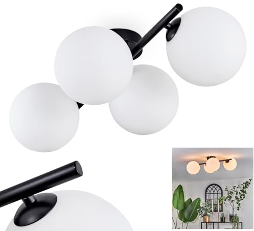 HOFSTEIN Deckenleuchte Chehalis, 4-flammige Deckenlampe aus Metall/Milchglas in Schwarz/Weiß, moderne Leuchte im Retro/Vintage-Design, Ø Schirme 15 cm, G9, Esszimmer, Schlafzimmer, Wohnzimmer, Küche