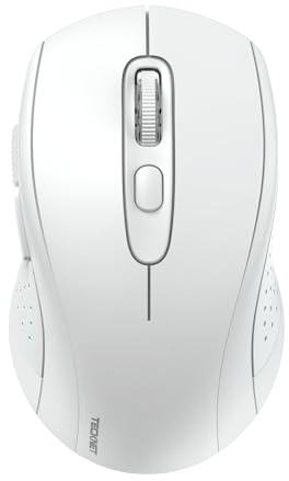 TECKNET Bluetooth Maus, 4000 DPI Maus Kabellos (Tri-Mode: BT 5.0/3.0+2.4GHz) Funkmaus mit USB-Empfänger, Ergonomische Tragbare Mouse Bluetooth für Laptop PC Computer, Mac OS, Android, Windows, Weiß